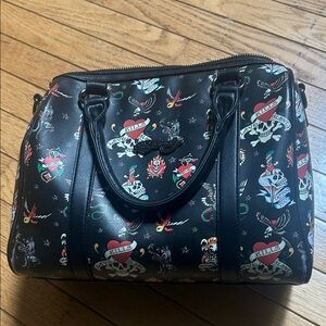 Ed Hardy Black and Multicolor Tattoo Satchel